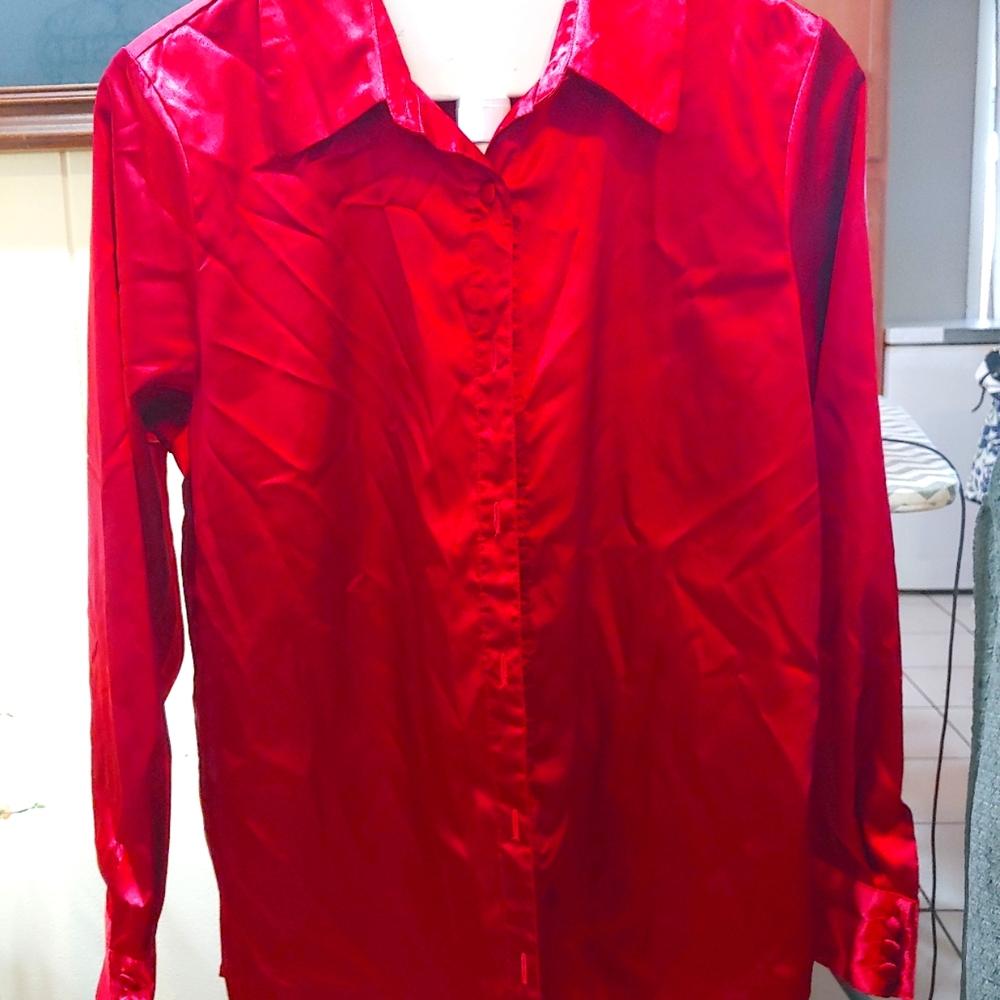 Dennis Basso Satin LS Top Medium